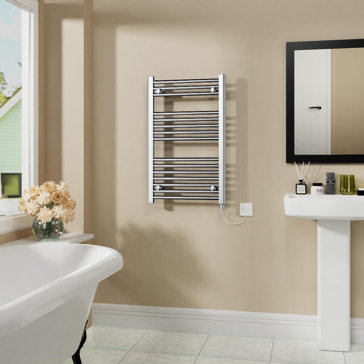 Warmehaus 400W Electric Heated Towel Rail Radiator Chrome - 800x500mm — image 1