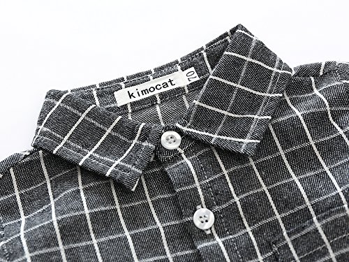 Kimocat Baby Boy Casual Suit 2Pcs Cotton Long Sleeve Plaid Button-Down Shirt Pant With Suspenders Outfits Clothes Set (6/12M) #TOP2