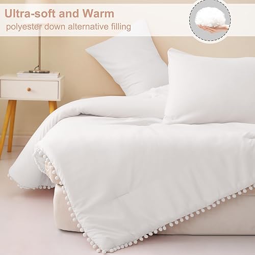 Miniatura 3 de Exclusivo Mezcla Juego de edredón bohemio con flecos y pompones, tamaño individual, 2 piezas, ligero, de plumón, alternativo, para todas las