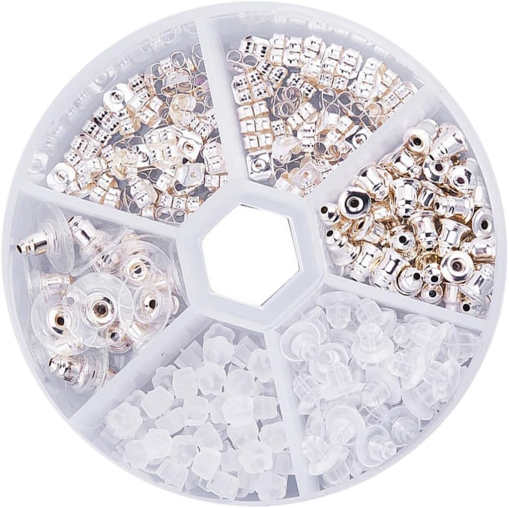 Multi-Style Earring Plugs and Posts Set Lightweight Copper and Plastic Material 1 Box Round Pad for DIY Jewelry Accessories Craft Makings for Adults
