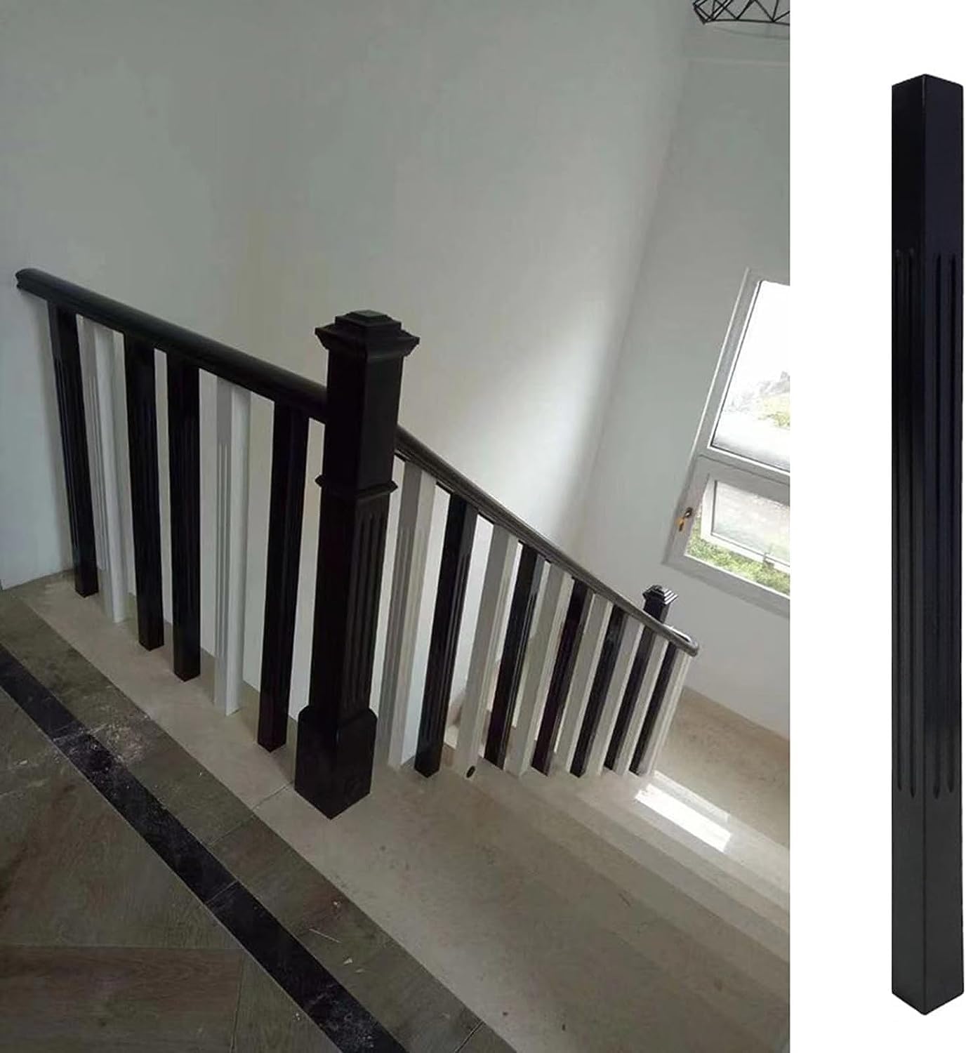Stair Railing Stair Spindle for Staircase Interior, 95cm/37.4inch Tall Wooden Stair Banister Column Post for Stair Remodeling, Set of 1/3/4/10/15/20 for Balconies,Black 10Packs