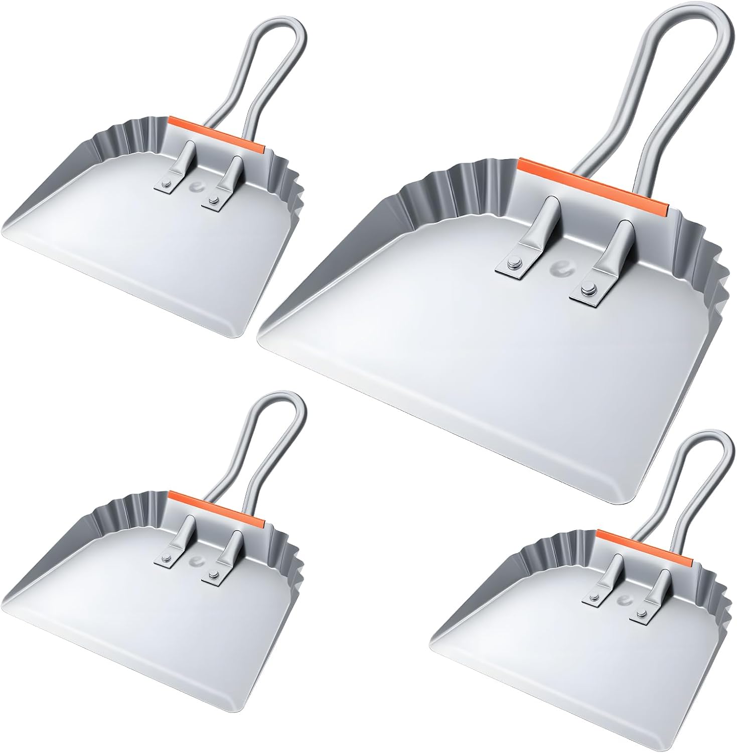SHENLIU 4 Pack Metal Dustpan 12”, Aluminum Dust Pans Heavy Duty Large Wide Dust Pans for Household Handheld Wide Scooper and Debris Cleaning Tool Ideal for Small Item Sweeping (Silver)