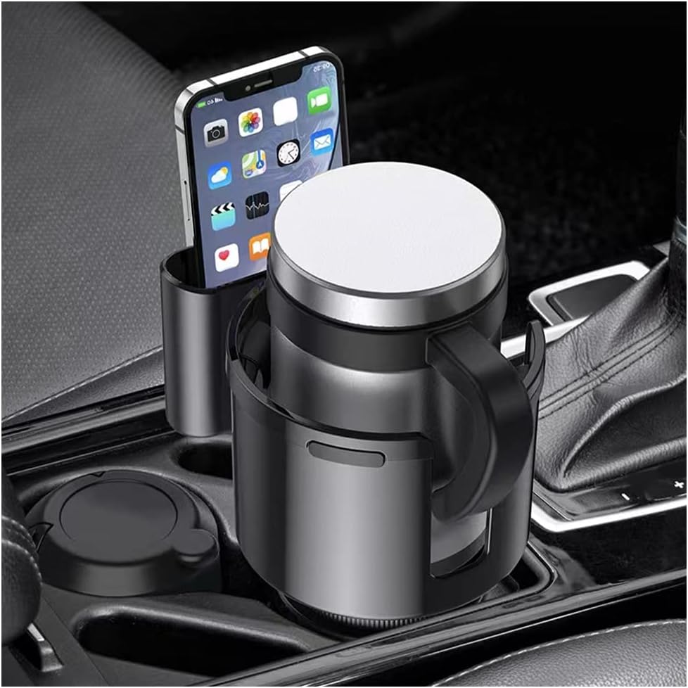 2in1 Car Cup Holder with Adjustable Expander Adapter&Phone Holder,Elastic Silicone