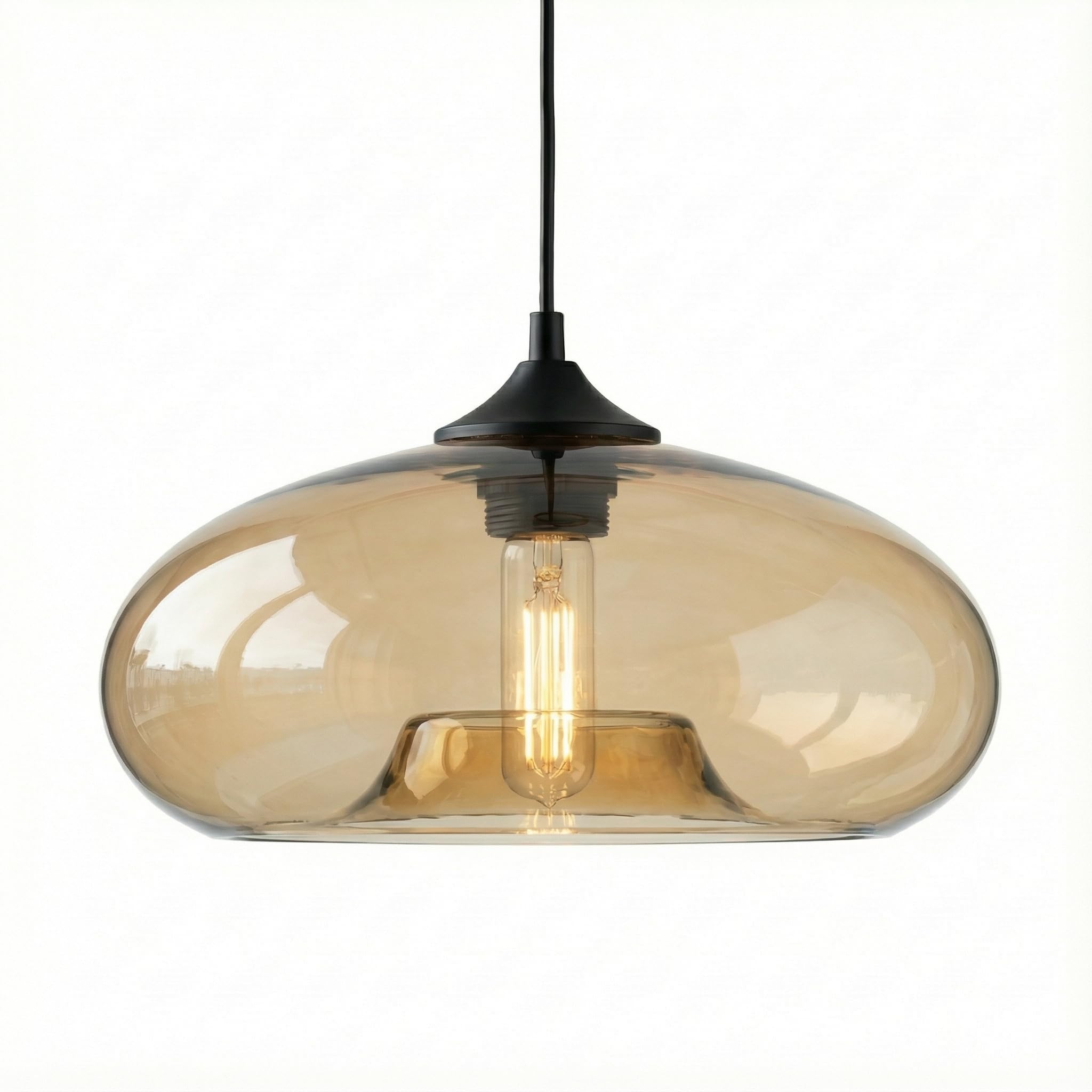 HJXDtech Pendant Light with 28cm Glass Lampshade, Industrial Vintage Loft Bar E27 Ceiling Hanging Lamp for Kitchen Island, Dining &Living Room (Amber)