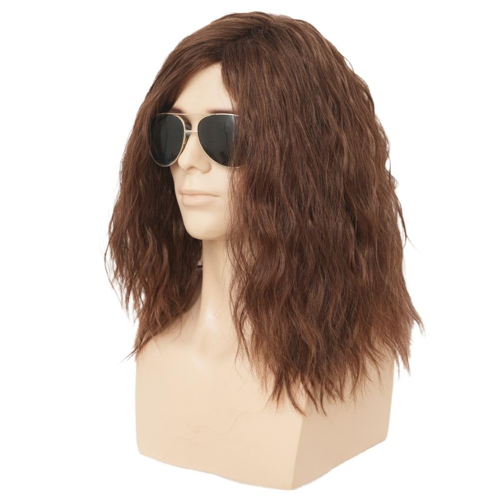Siudus Mens Brown Long Curly Wig Side Part 70s 80s Fluffy Hair Wigs Synthetic Fiber Male Cosplay Disco Halloween Wig - Image 2