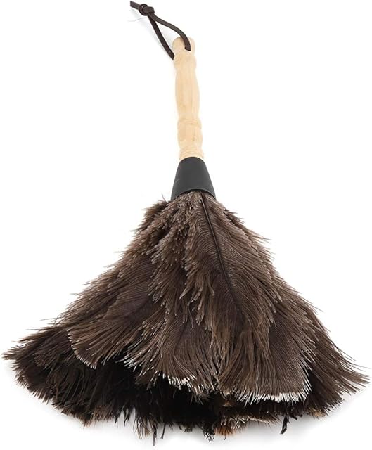 Hztyyier 34cm Ostrich Feather Duster, Anti-Static Ostrich Feather Fur Brush Duster Dust Cleaning Tool for Books Keyboard Office Home