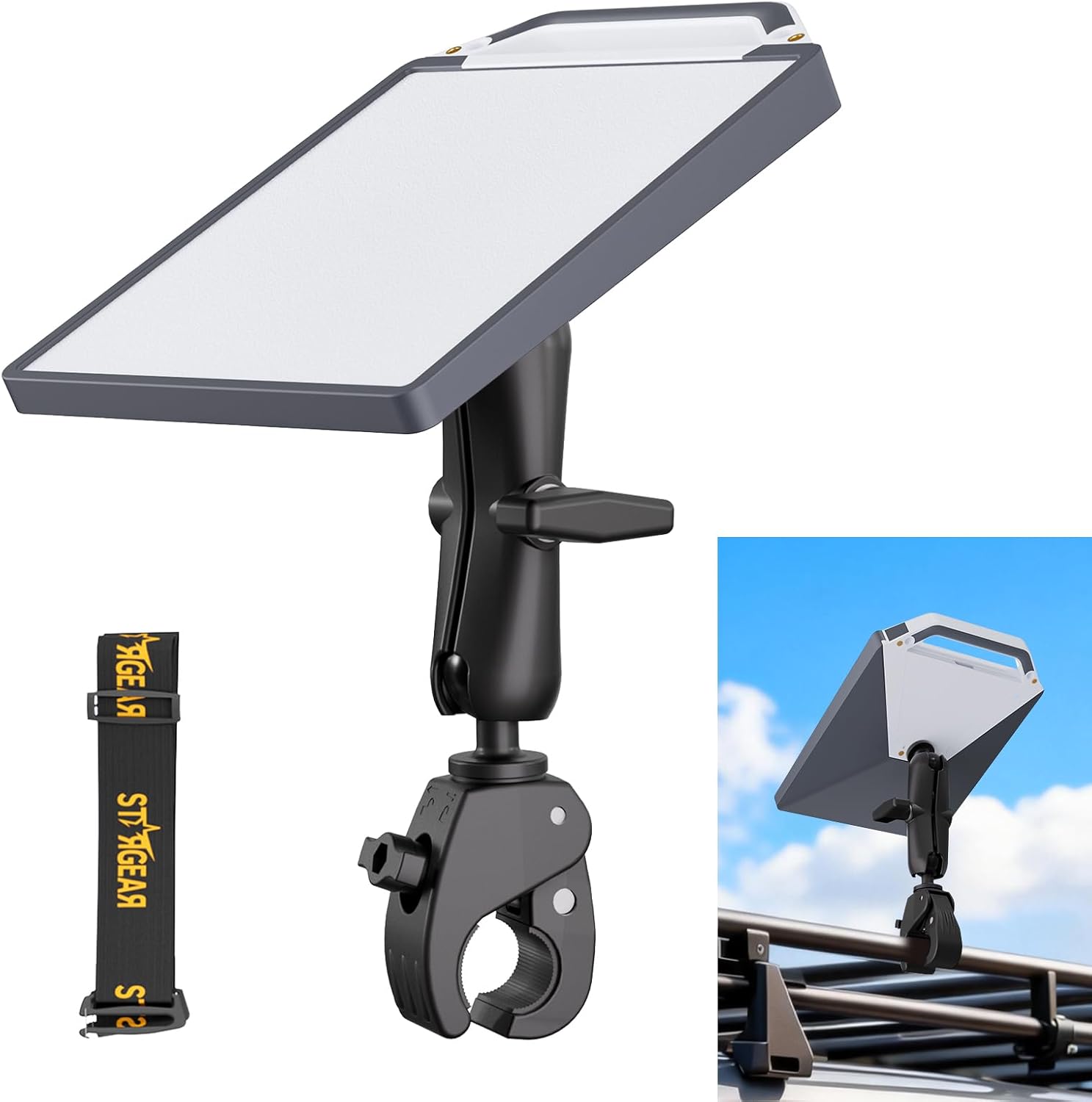 Starlink Mini Clamp Mount with Protective Silicone Case, 2 in 1 Satellite Dish Mounting Kit & Cover with Adjustable Clamp Mount Handle Shoulder Strap & 1/4"-20 Nuts for RVs Car Boat/Road Trip-Grey