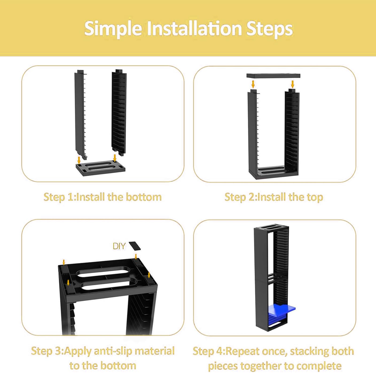 Supporto per Rack Torre di Archiviazione per Scatola di Dischi di Giochi 36 Pezzi di Dischi di Gioco,Supporto Verticale per PS5/PS4/Slim/Pro,Nero