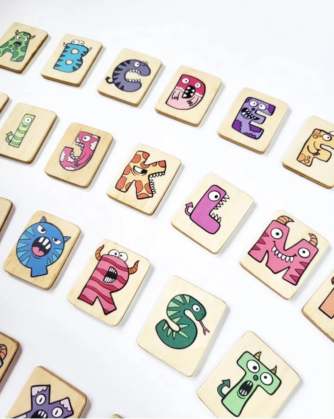 English Letters Flash Cards with Monsters+ Holder Uppercase Letters Cards Montessori Preschool Homeschool Birthday Gift for Kids Classroom (Cards with Holder)