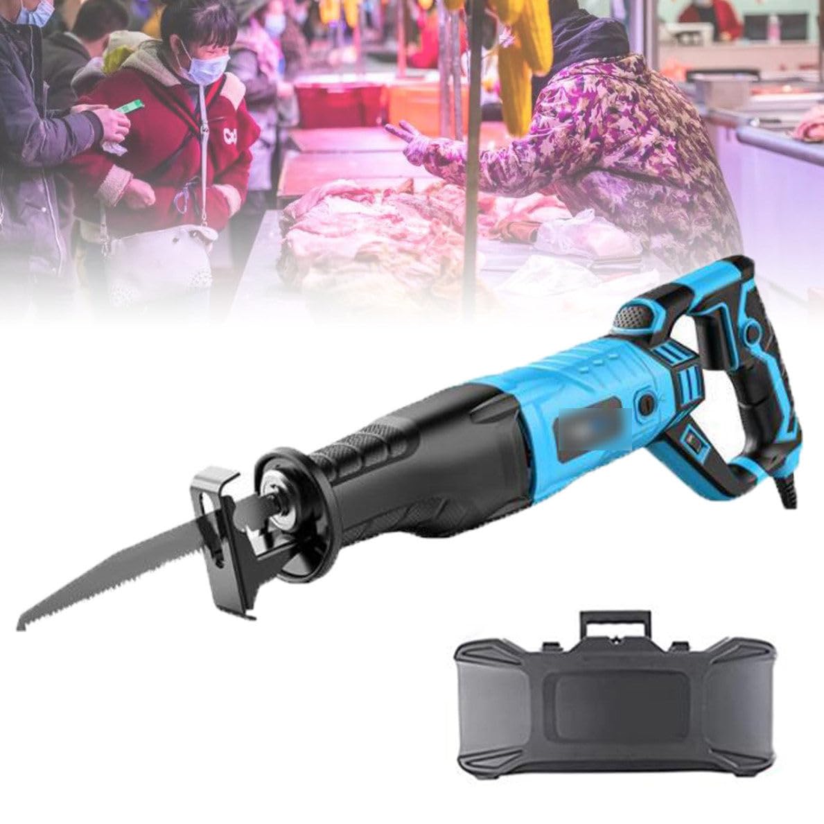 1050W Sierra Carnicero Eléctrica para Huesos Carne Congelada Jamon, Sierra Sable Inalámbrica con Dos Hojas de Sierra, Bateria Cargada, para Cortar Madera, Metal, Plástico