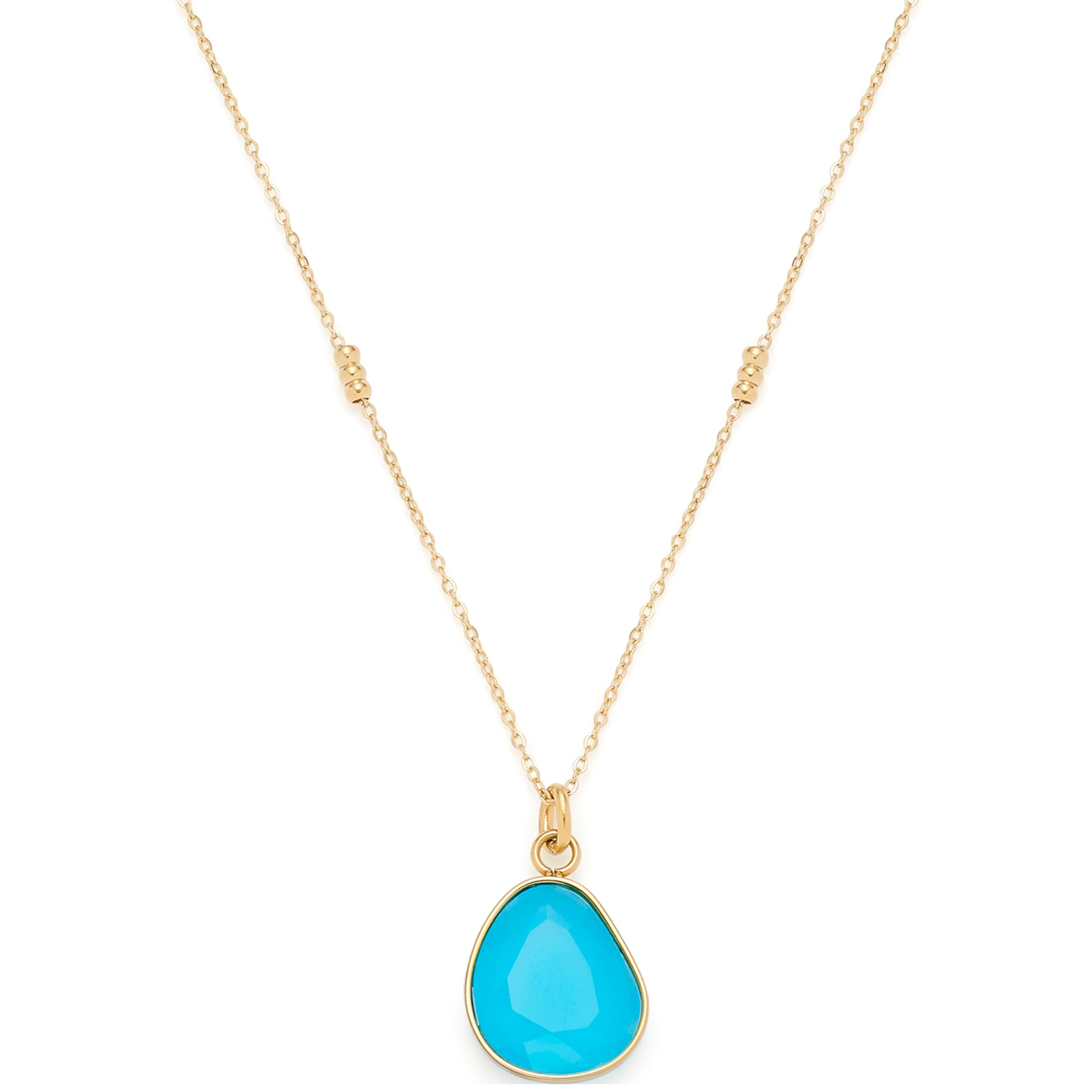 JEWELS BY LEONARDO Collana Ciao Evi • Collana con ancora a specchio in acciaio inox dorato • Collana con mini sfere • Ciondolo in pietra di vetro azzurra • Lunghezza 50-55 cm • Gioielli da donna
