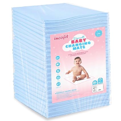 Incofit Baby 60x60 cm 20 Count Disposable Underpad | Changing Mats | Changing Pads | Baby Waterproof Pads | Waterproof Diaper | Breathable Underpads | Bed Protector With 100% Water Proof Non Slip Back