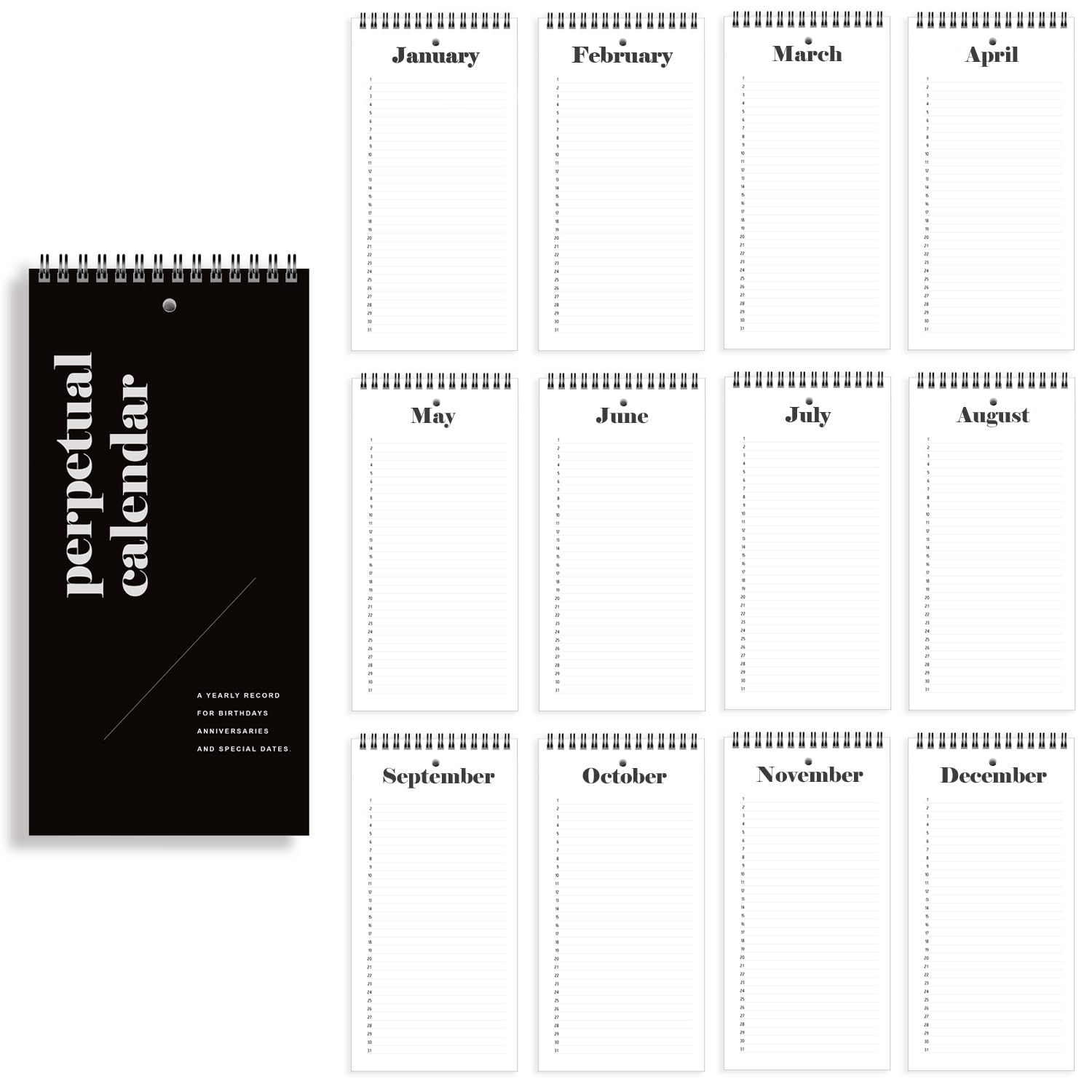 Perpetual Calendar, 5" x 10" Minimalist Special Event Reminder Calendar Book - Image 3
