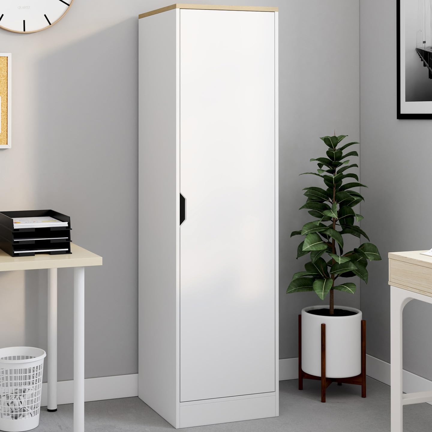 IDMarket - NOUK Mobile contenitore a 1 anta con ripiani in legno e bianco