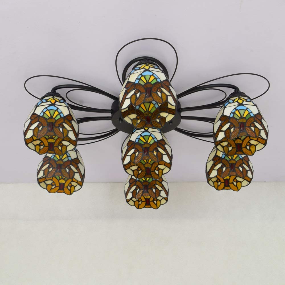 Żyrandol Tiffany barokowy prosty witraż lampa 7 wielogłowicowa lampa sufitowa jadalnia sypialnia salon lampa sufitowa