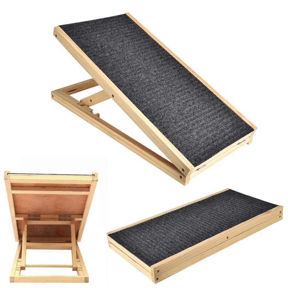 Efan - Rampa pieghevole in legno massiccio per cani e auto, portatile, altezza regolabile, con superficie antiscivolo, per auto, furgone, lunghezza 70 x larghezza 35 cm, altezza 30 – 40 cm, 2 pezzi