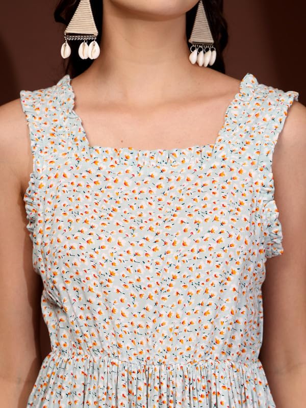 Image of Dress for Women | New Rayon Floral Printed Flared Maxi Dress for Women & Girl's