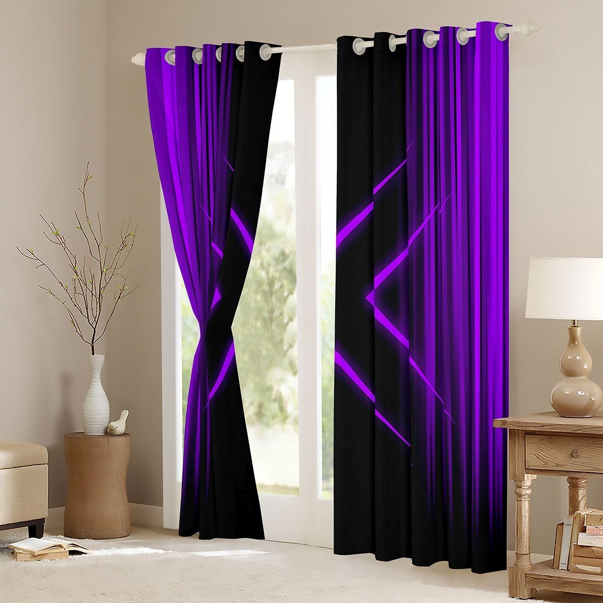 Feelyou Purple Stripes Curtains for Bedroom Living Room Geometric Abstract Blackout Darkening Drapes Modern Striped Art Window Treatments, 2 Panels 42 x 90 Inch Luxury Room Decor image 3