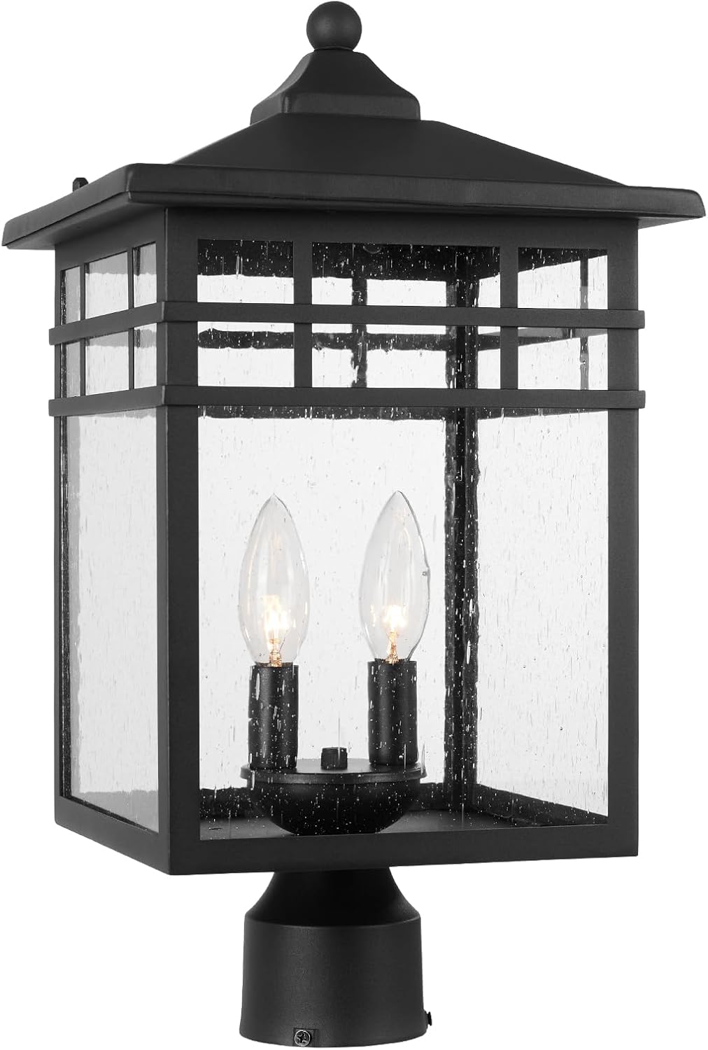 Diyel Outdoor Post Light Fixture, 2-Light Large Exterior Pillar Lantern with Black Finish & Seeded Glass, 10 Inch Square Pier Mount Lamp for Garden, Backyard, Courtyard, Patio, Deck, Pathway, Walkway Seeded-Black-Large