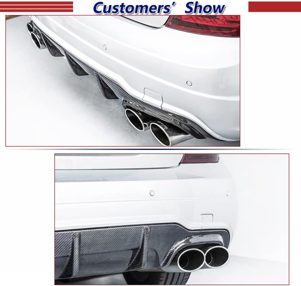 Carbon Fiber Rear Diffuser for Mercedes Benz W204 C-Class C300 C350 Sport C63 AMG 2012-2014 Shark Fin Bumper Cover Lower Lip Spoiler Valance Protector Factory Outlet