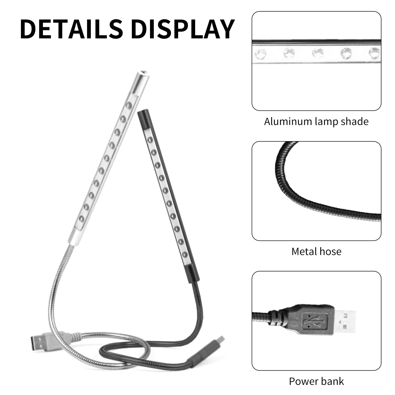2 Piezas Lámparas De Lectura LED Regulables Con Palo Flexible Y Cuello De Cisne, Computadora Portátil Con Interruptor Recto Y Luz Brillante - Diseño En Negro Y Plata [Clase De Eficiencia Energética F]