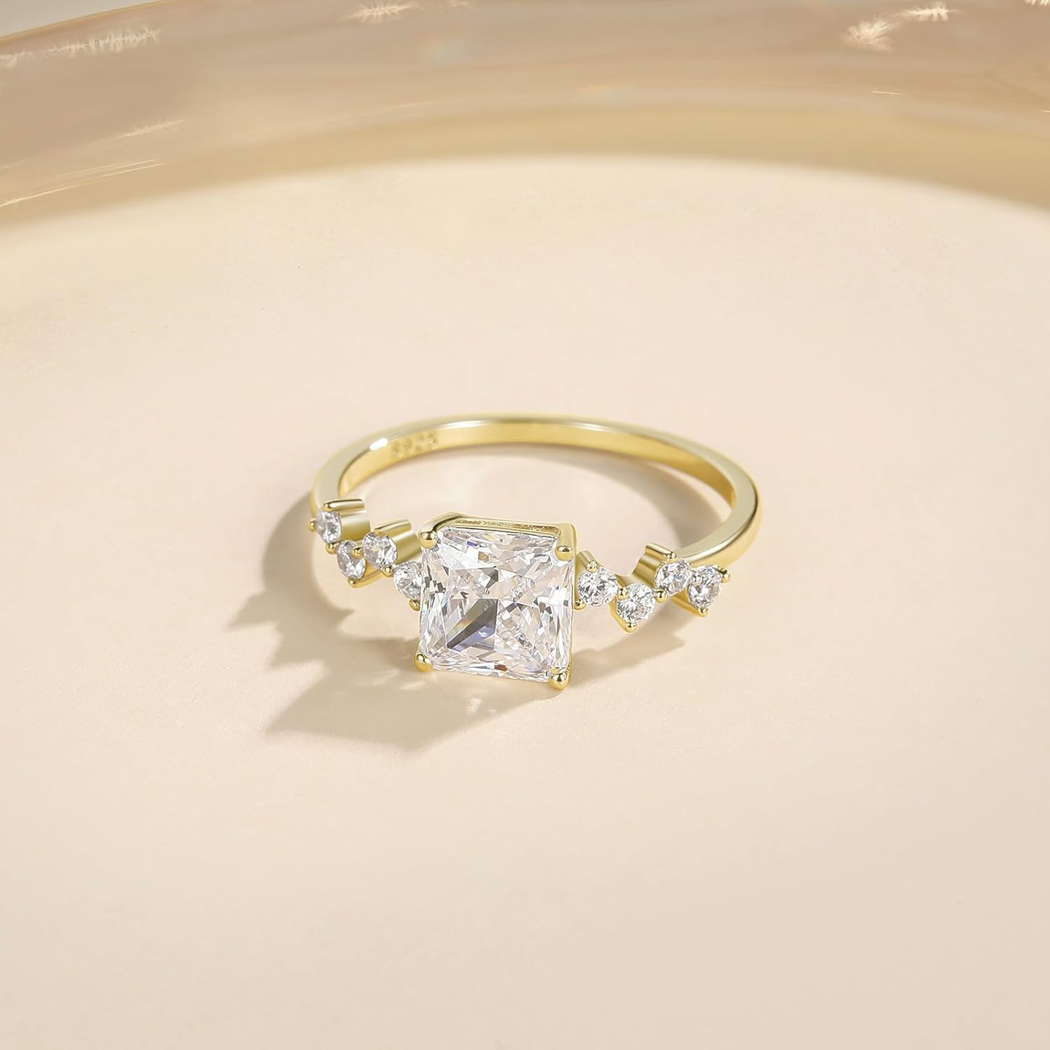 EAMTI 2.5CT 925 Sterling Silver Engagement Rings for Women Princess Cut Cubic Zirconia Wedding Bands Promise Rings for Her Size 4-10 - Image 3