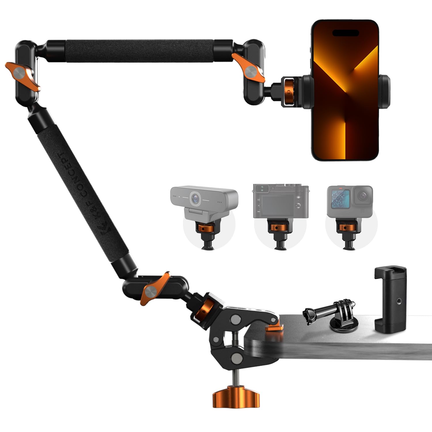 K&F CONCEPT 22" Magic Arm mit Klemme, Spezial für Tischkamera, Monitor arm, Mikrofon arm, Handyhalterung mit Doppel Kugelkopf, Schwenkarm kompatibel mit iPhone Monitor Mikrofon Action Kamera Leuchte