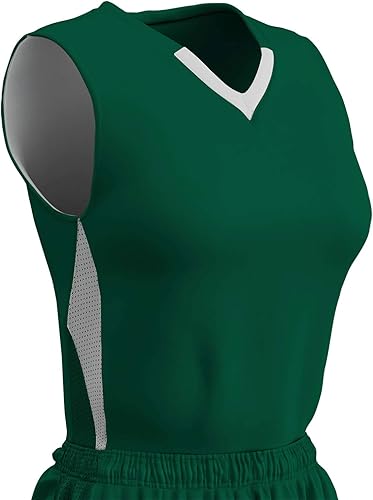Champro Maillot de Basket réversible en Polyester pour Femme - Vert forêt, Blanc