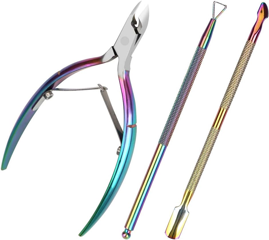 Cuticle Nippers and Cuticle Pusher Manicure Tools Set ,3PCS Cuticle Trimmer Nail Cuticle Remover