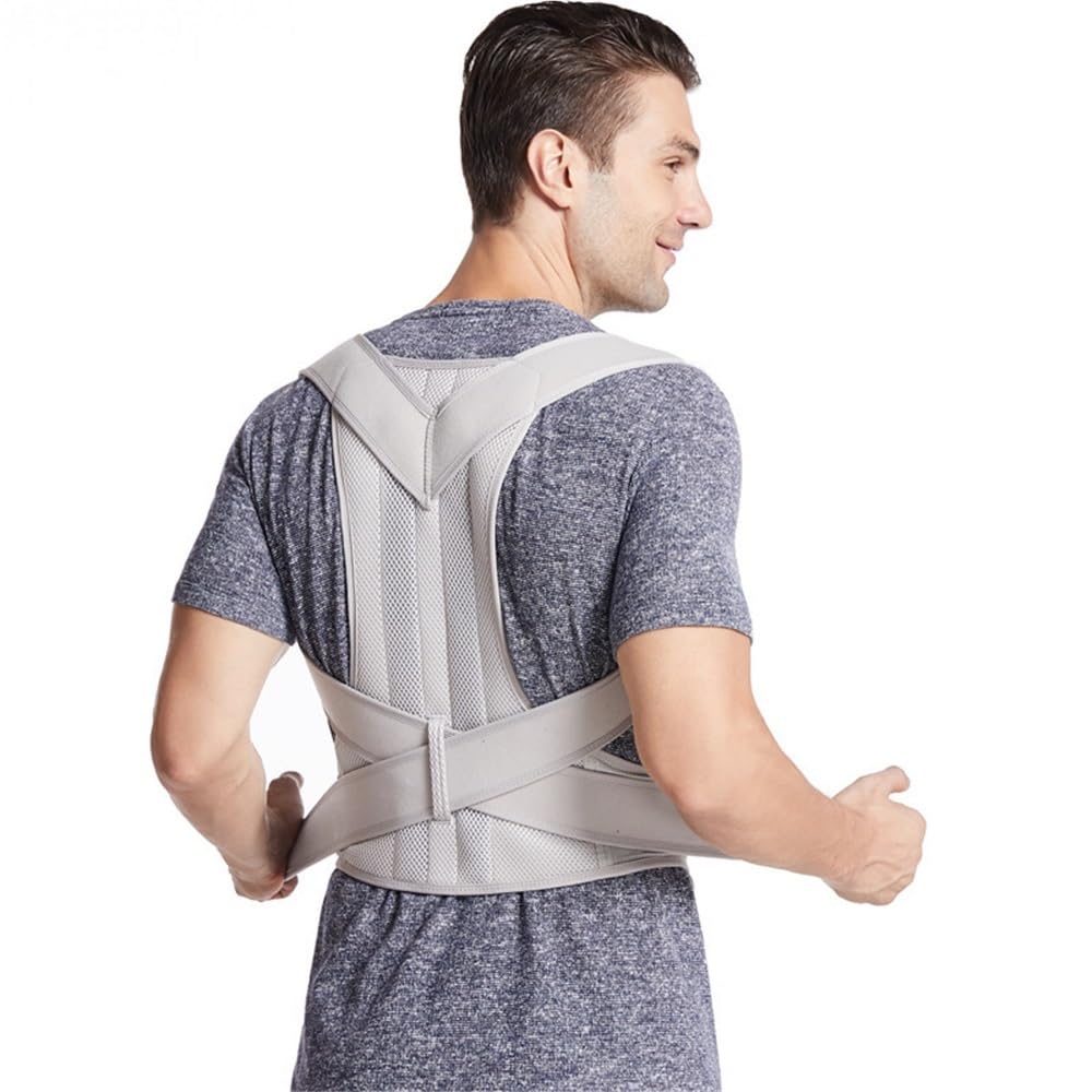 Correcteur de posture et ceinture lombaire réglable XS-5XL gris pour homme et femme