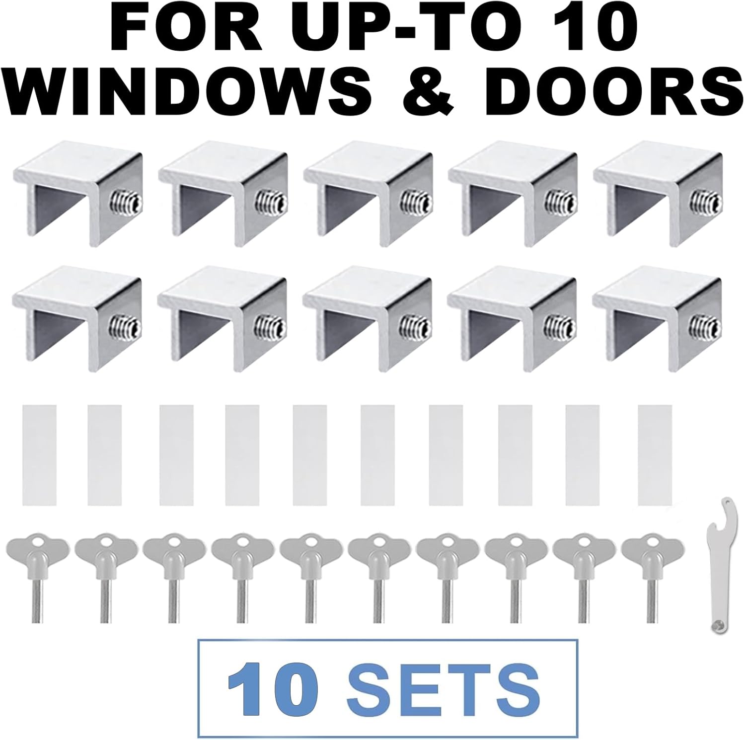 Sliding Window Locks,Window Locks for Horizontal Sliding Windows,Window Security Lock with Key,Adjustable Aluminum Easv to Install Window Stopper,Window Locks for Up and Down Windows (10 Sets Silver)