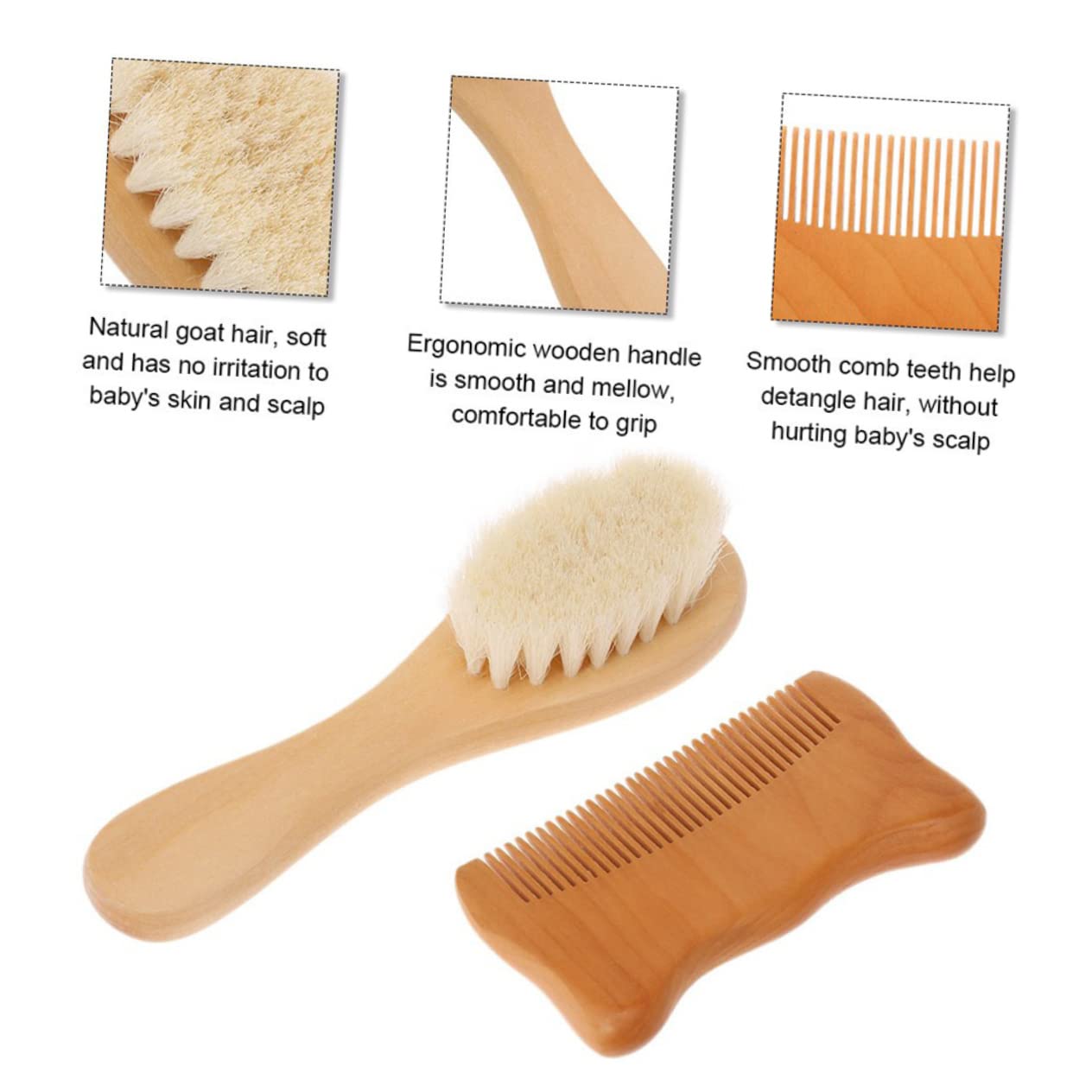 MERRYHAPY Practical Comb Brush Set Wooden Comb Soft Brush for Bath Set for Newborns