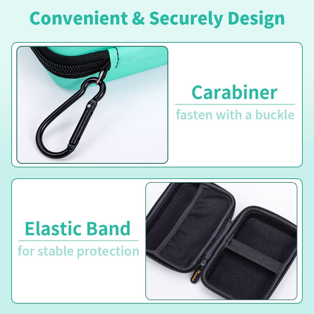 Phomemo D30 case with carabiner and elastic strap for secure storage.