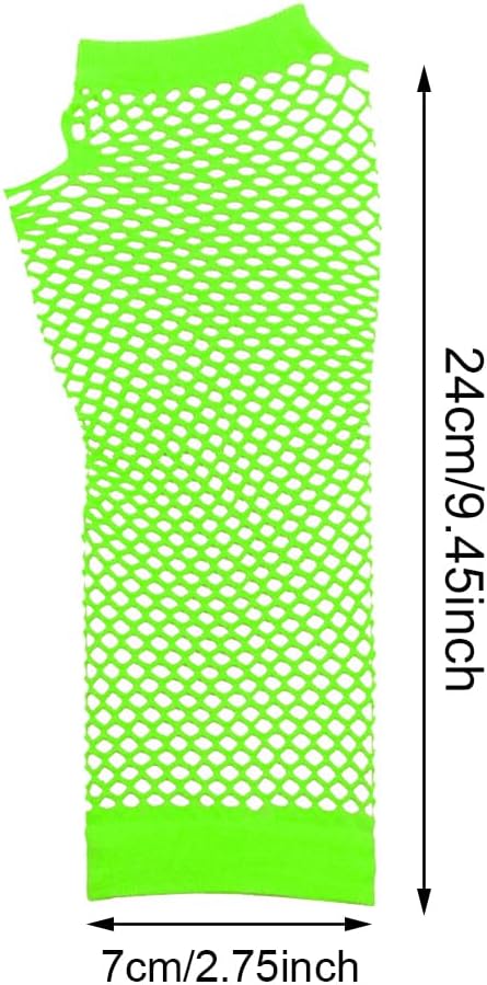 PENTA ANGEL 2 Pairs Neon Stretchy Mesh Fishnet Fingerless Gloves for Women 80s 90s Halloween Party Costume Cosplay