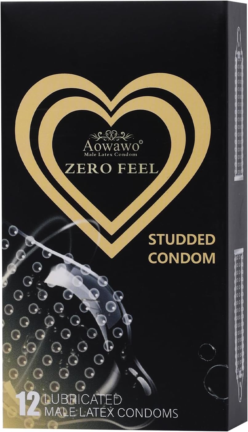 Zero Feel Studded Condom, Thin Natural Rubber Latex, Extra Lubricatants for Her Pleasure, 12 Count