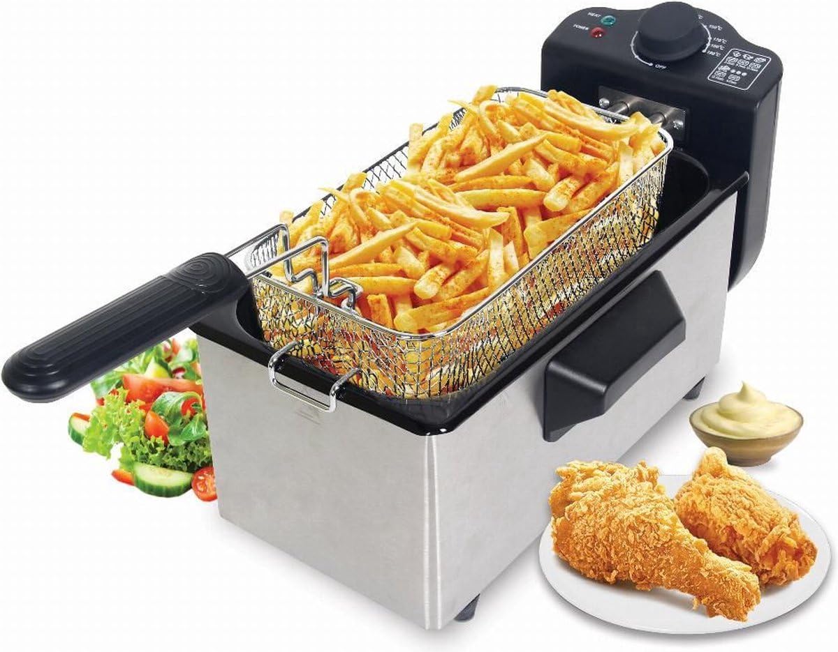 ROYALTY LINE, Friggitrice EFT2000L da 3 L 2000 W - Friggitrice elettrica con cestello da 15 L, timer preciso, tubo a riscaldamento rapido, facile da pulire, ideale per fritture gustose