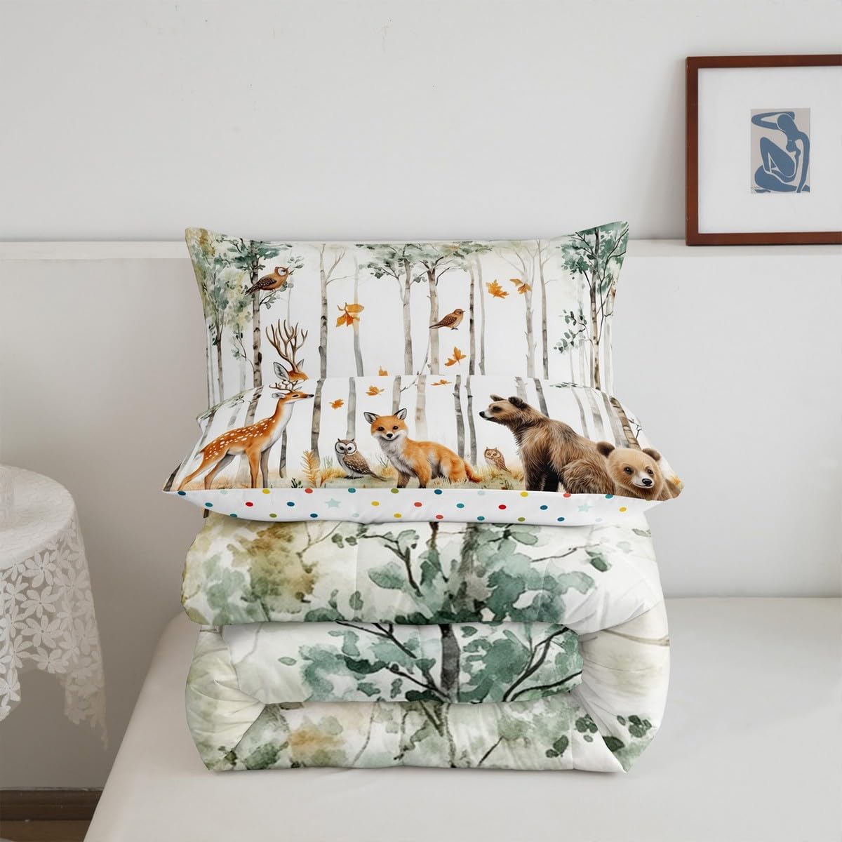 Feelyou Animal Comforter Set Full Size Deer Comforter for Boys Girls Teens Fox Bedding Set Bear Duvet Set Room Decor Forest Quilt Set