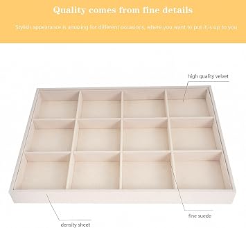Large Velvet Jewelry Tray, Drawer Organizer for Jewelry in Dresser, Stackable Jewelry Drawer Organizer Inserts for Earring Necklace Bracelet Rings(Beige,12grid)