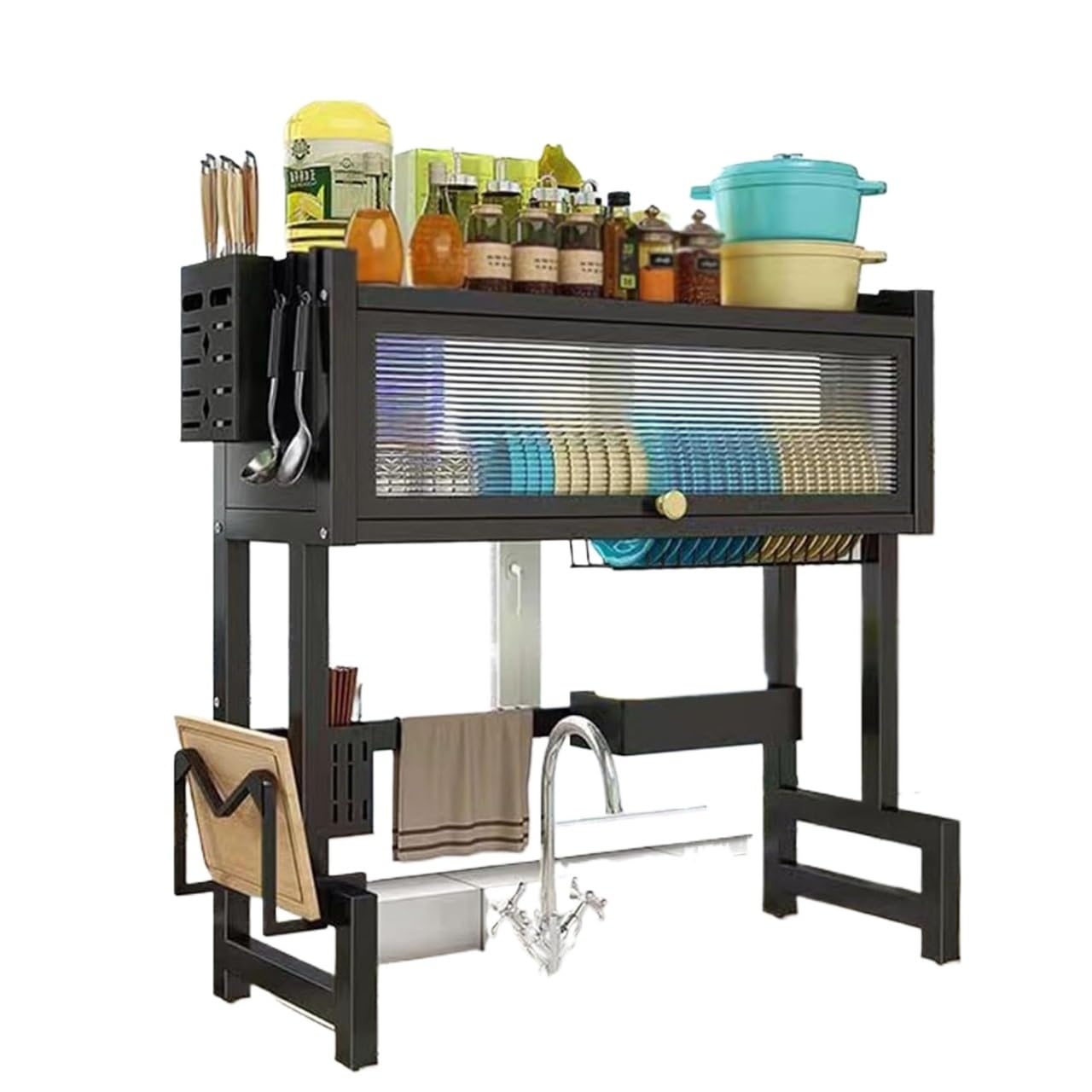 QCKNKMGG Draining Washing Up Holder, Black Dish Rack Kitchen Organizer SpaceSaving Drainer 65/95cm(65cm/25.5IN)
