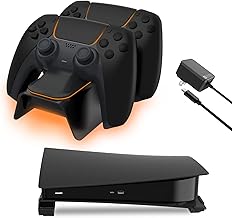 NexiGo PS5 Horizontal Stand with Controller Charger, Playstation 5 Charging Station with LED Indicator, Fast Charging, PS5 Base Stand Compatible with Disc & Digital Editions