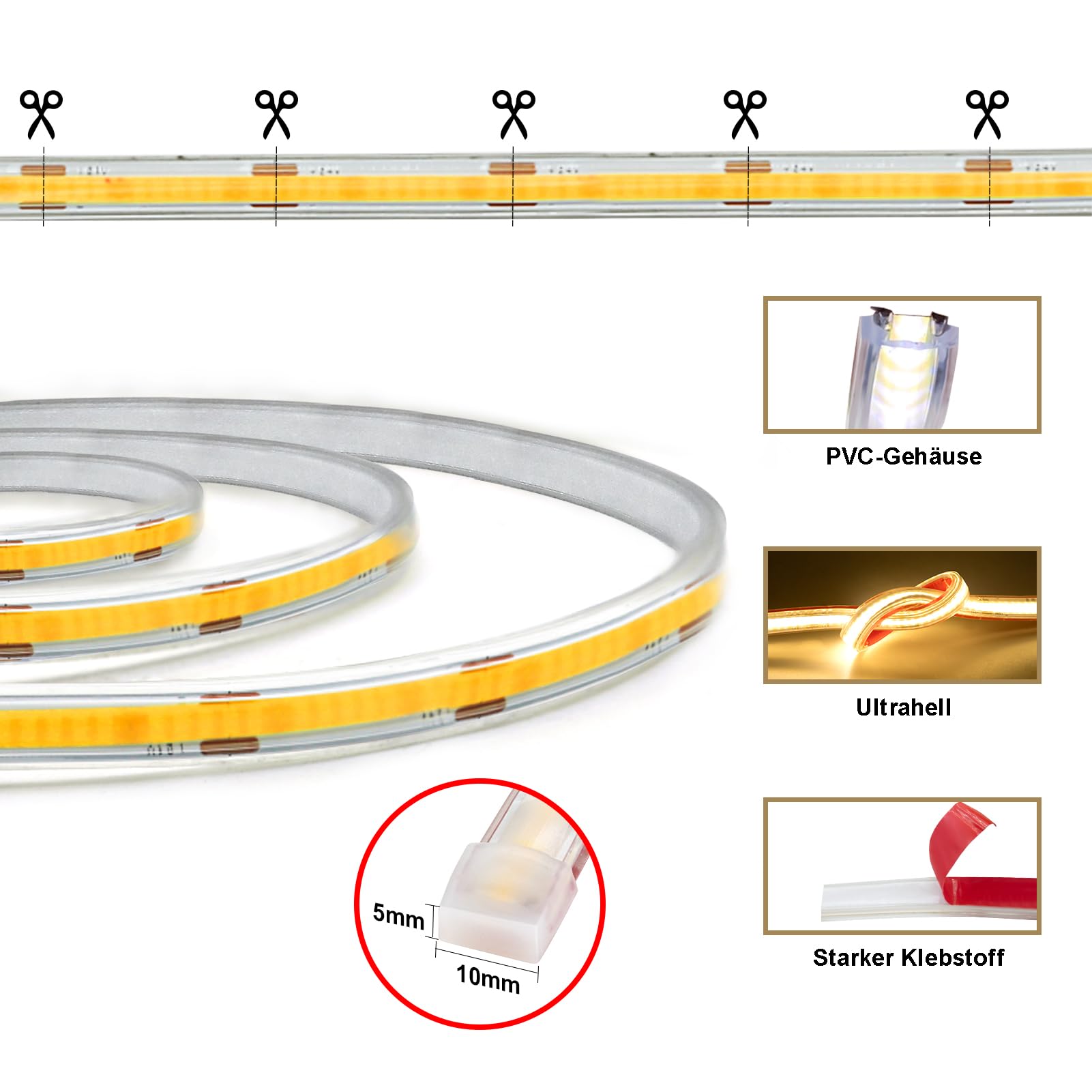 CCILAND COB Bande LED 15M Blanc Chaud 2700K, 24V Dimmable Bande LED avec Minuterie Étanche Flexible Ruban LED Adhésif pour Maison Cuisine Intérieur Extérieur DIY Décoration