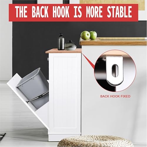 Miniatura 5 de Gabinete de basura inclinable de 10 galones, soporte para bote de basura de cocina, armario de reciclaje, cesta de lavandería con tabla de cortar de