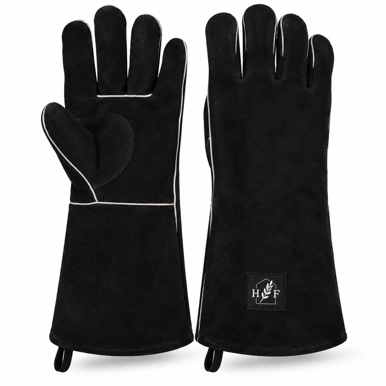 Homefolk Premium BBQ & Fireplace Gloves – Heat Resistant Suede Leather Mitts for BBQ, Grill, Fire Pit, Pizza Oven, Welding & Log Burner Use – Extra Long Protective Gauntlet Gloves
