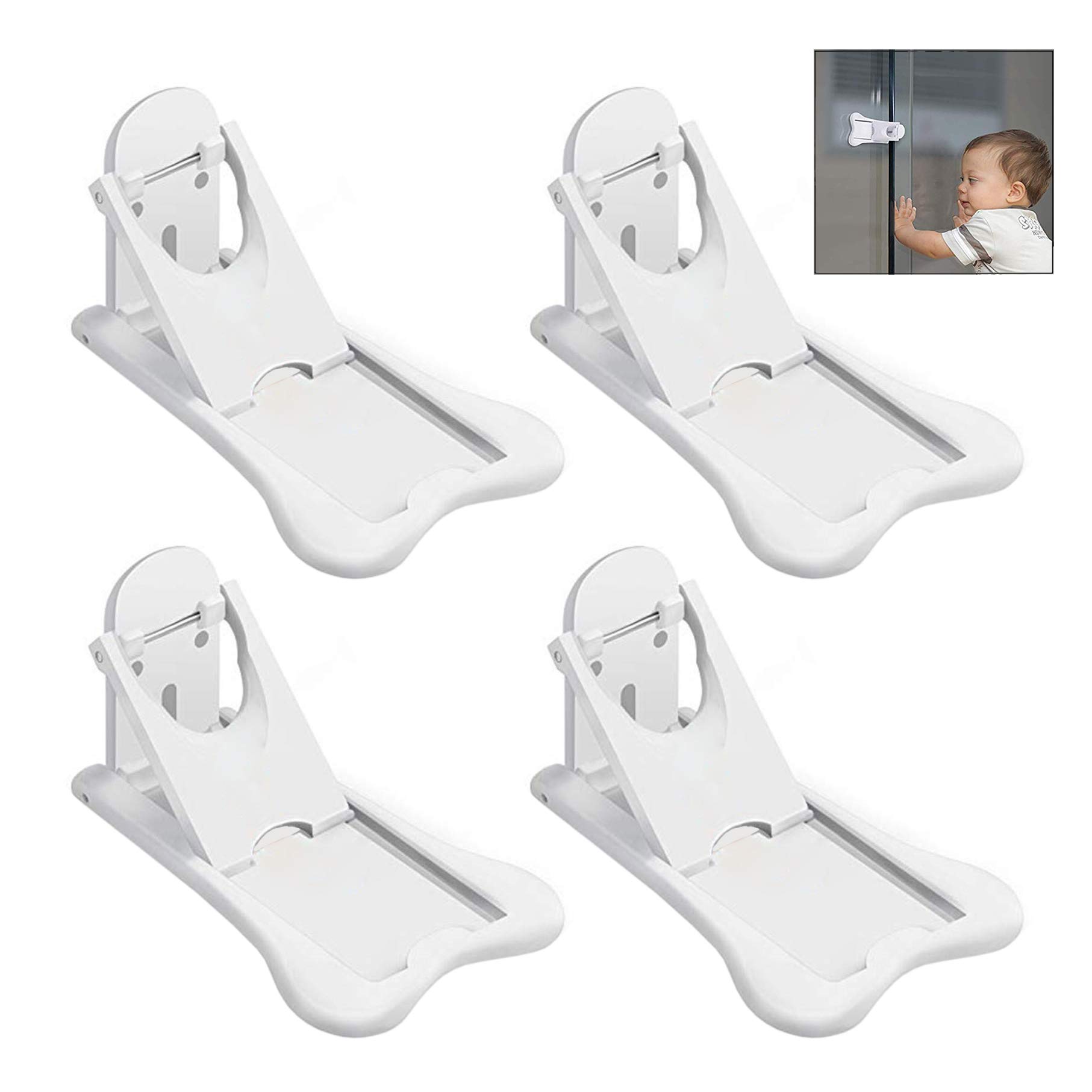 iwobi 4 Pièce Sécurité Enfant Portes de Placard, Serrure de Porte Coulissante pour Bébé avec Patin Adhésif