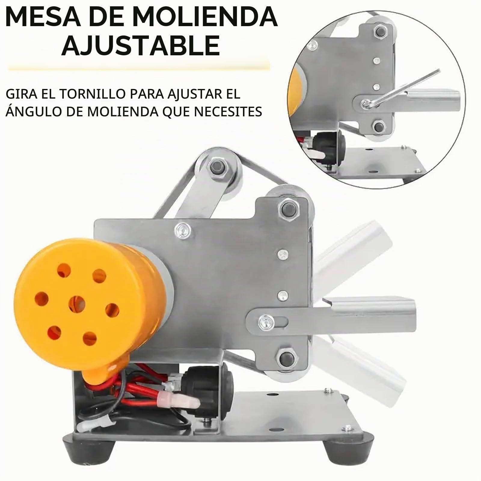 Mini Lijadora de Banda Eléctrica 4000-9000Rpm, Afilador de Cuchillos | 7 Velocidades Ajustables y 30 Cintas 330x30mm, Máquina de Pulir y Lijar de Banda Multifunción para Metal, Carpintería