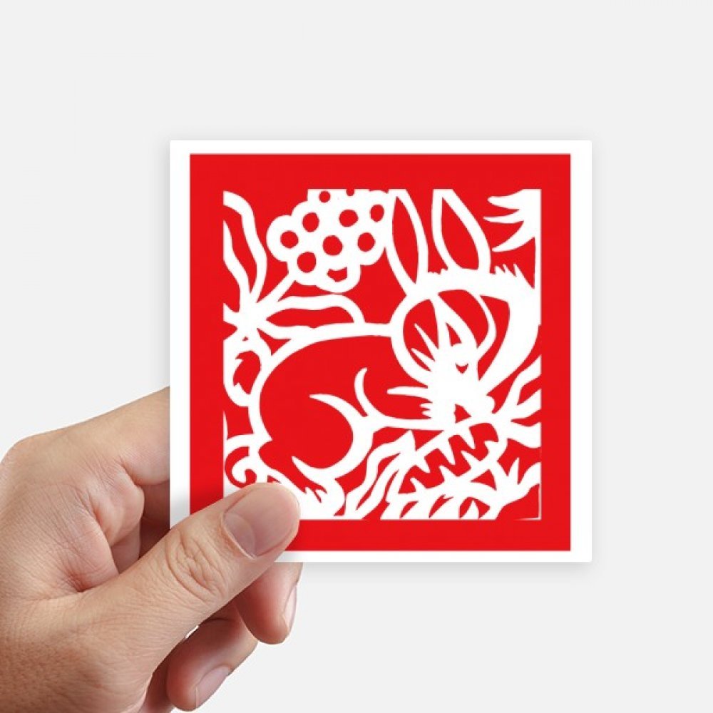 Autocollant carré lapin multicolore lot de 8 stickers zodiaque chinois 10x10cm