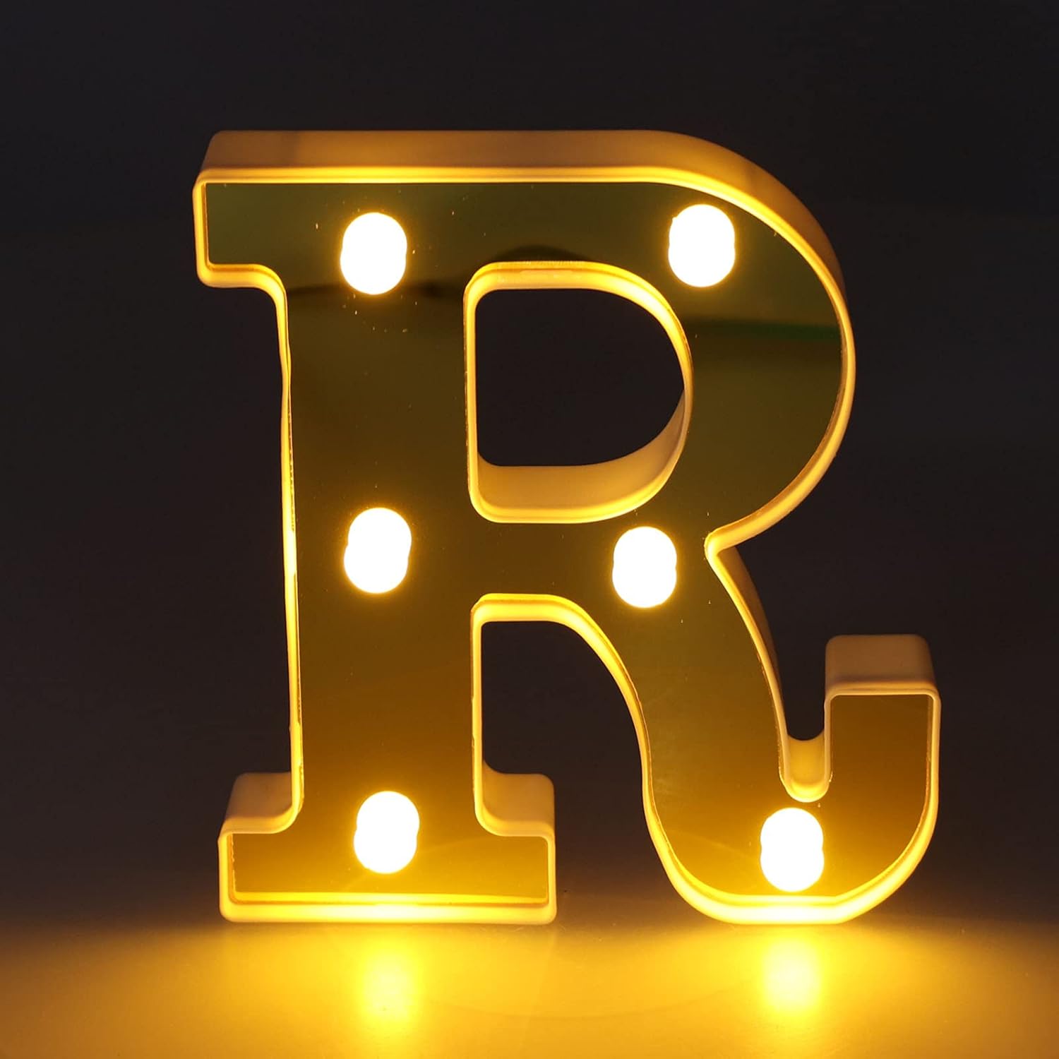 Lámpara de letrero R, lámpara decorativa con letras LED doradas, letras ...