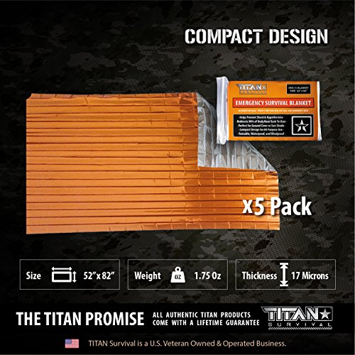 Titan Two-Sided Emergency Mylar Survival Blankets, 5-Pack (Safety-Orange)