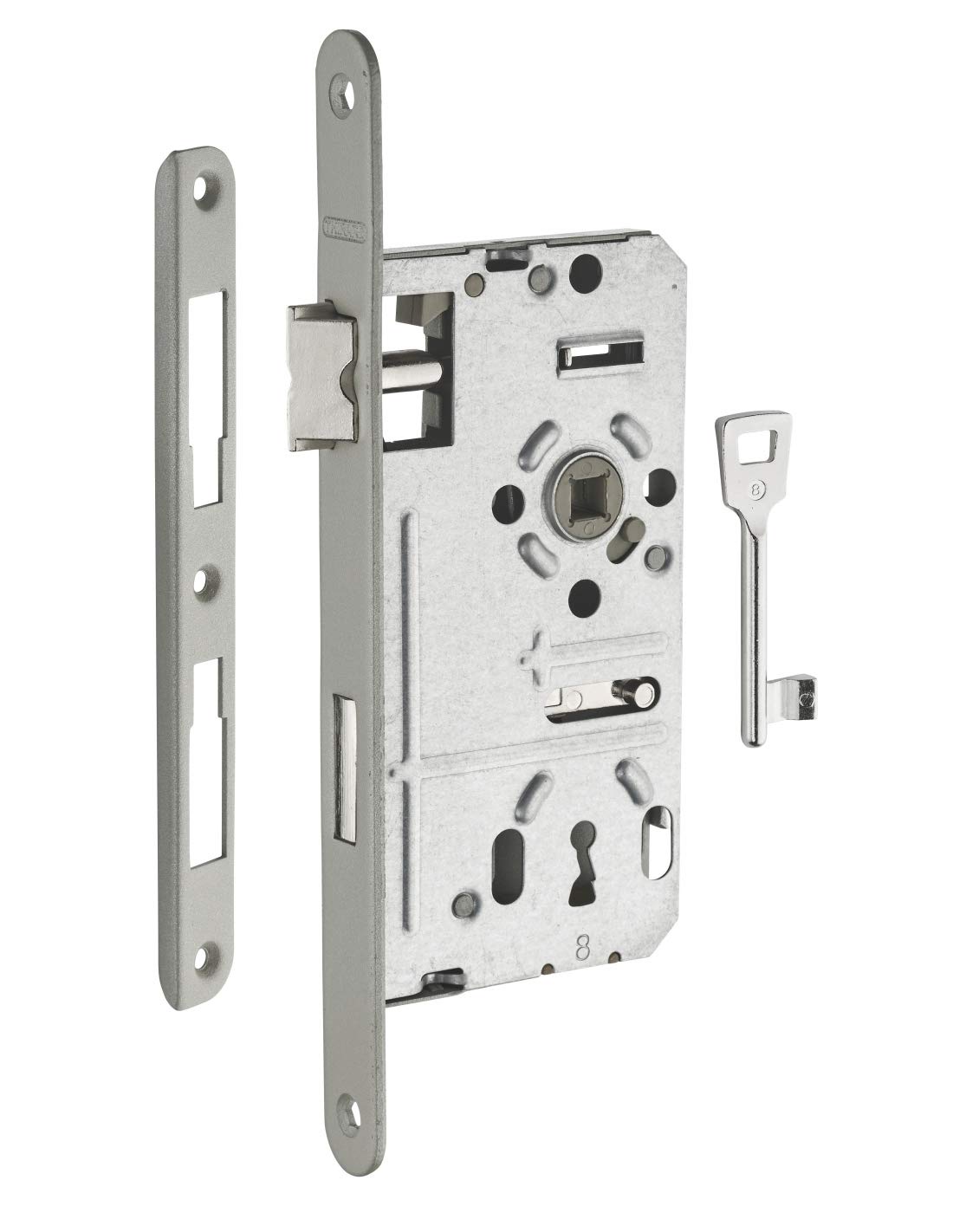 THIRARD - Serrure Encastrable Alsace à Clé pour Porte de Chambre - Droite - Axe 55 mm - Bouts Ronds - Têtière Vernie - 1 Clé - Verrouillage Efficace - Gris