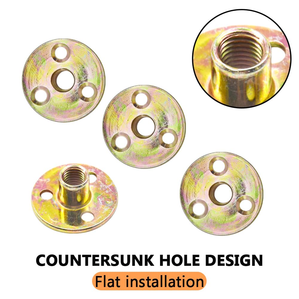 10 Pezzi Dadi Flangiati M10 Dado a T con Foro Bavato Round Base Screw-in T-Nut Fissaggio Della Flangia a Tre Fori per Elettrodomestici e,Mobili (M10/FL-LM)